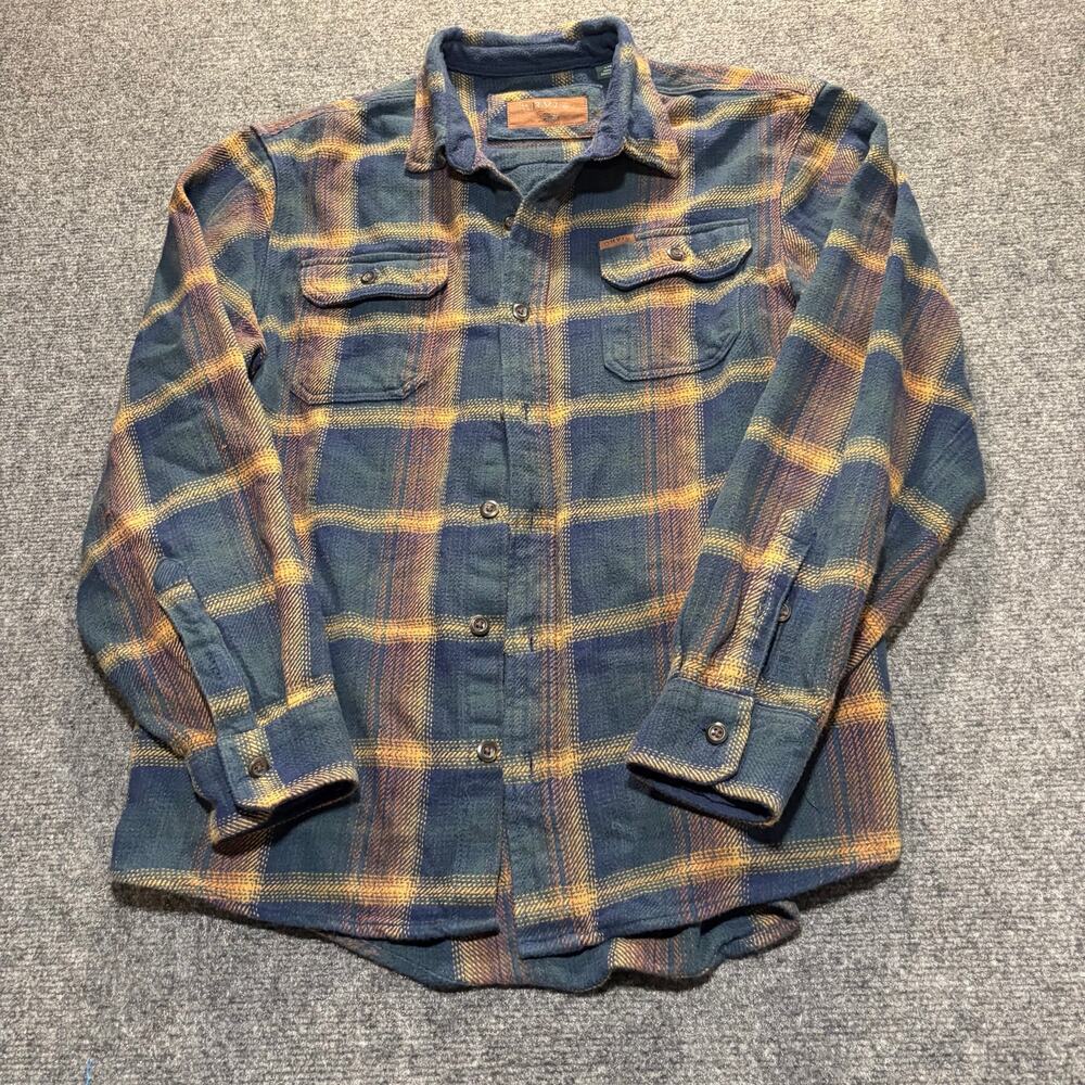 Orvis Mens Large Blue Yellow Plaid Cotton Casual Long Sleeve Button Down Shirt